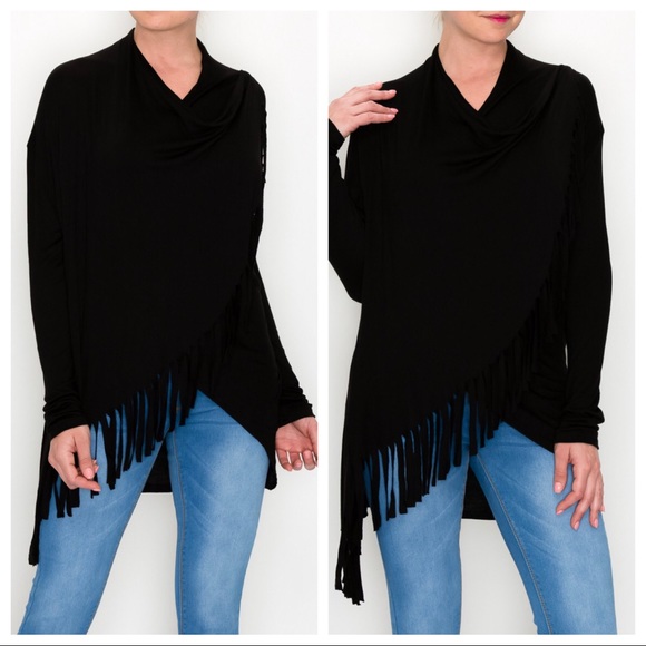 Fabulous Draped Fringe Cardigan with side Button - Picture 8 of 14